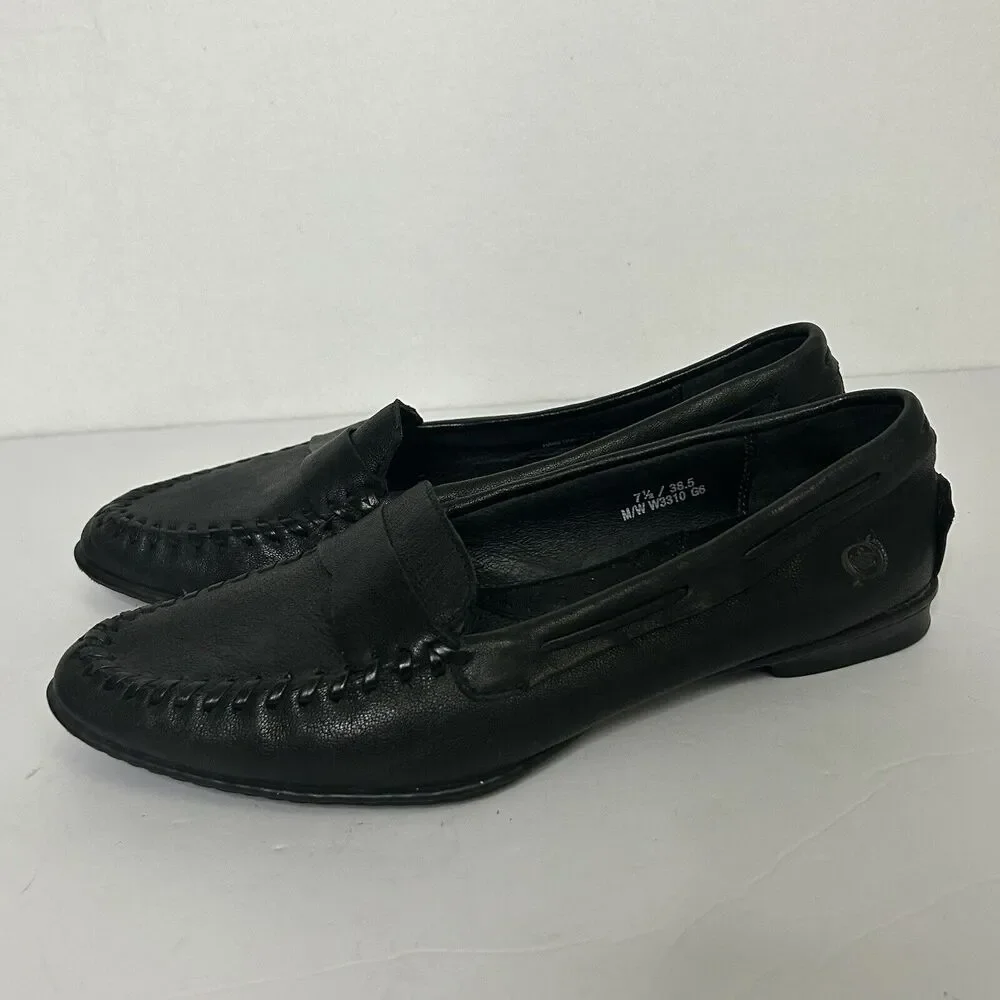 Born Black Leather Penny Loafers Slip On Shoes Flats W3310 - Picture 2 of 8